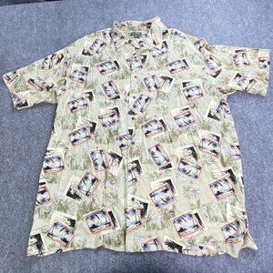 Vintage 90s David Taylor Collection Shirt Mens 2XLT Beige Hawaiian Aloha Coastal